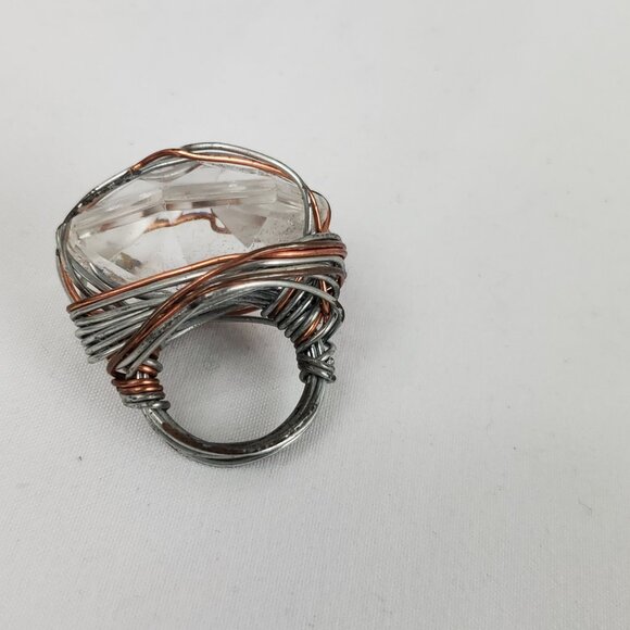 Copper & Silver Tone Wire Wrapped Faux Crystal Ring - Picture 2 of 4